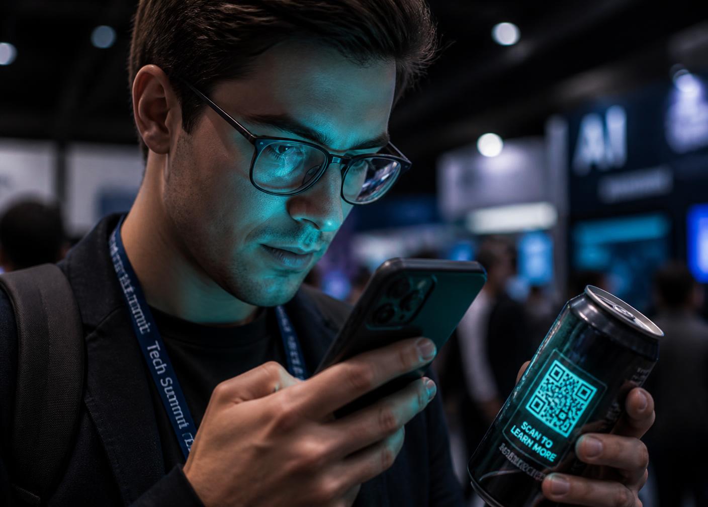 An attendee scanning the QR code on a can with their phone